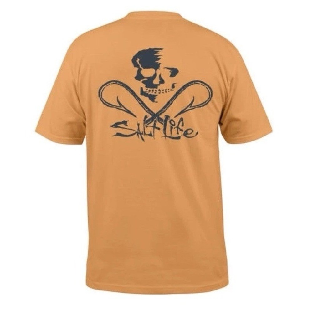 Salt Life Mens Skull and Hooks Graphic T Shirt Orange Medium Short Slv Crew Neck